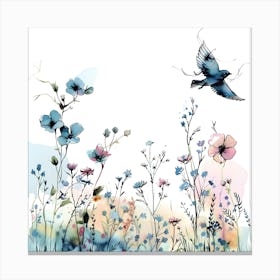 Bird In The Wildflowers Canvas Print