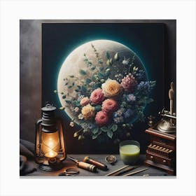 Moon And Flowers Canvas Print