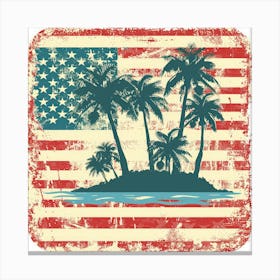 American Flag With Palm Trees Canvas Print