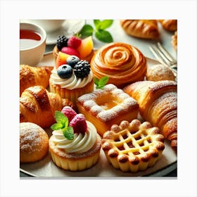 A Close Up Of Delicate Pastries, Including Flaky C Canvas Print