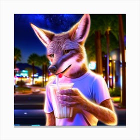 Fox Drinking Milk Canvas Print