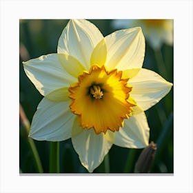 A Radiant Daffodil With Petals Like Cascading, Holographic Ribbons In A Magical Meadow 1 Canvas Print