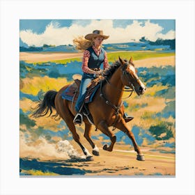 Cowgirl Riding A Horse Matisse-inspired Canvas Print