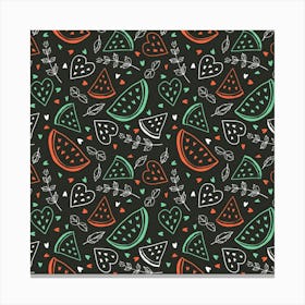 Seamless Vector Pattern With Watermelons Mint Canvas Print