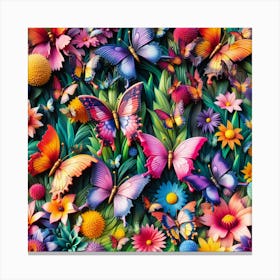 Colorful Butterflies And Flowers Canvas Print