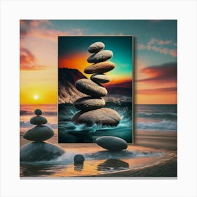 Zen balancing stones at sunset 5 Canvas Print