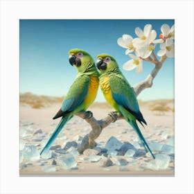 Parrots On A Branch Canvas Print