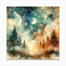 Moon And Stars In The Sky Canvas Print