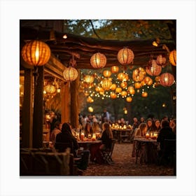 A Lively Autumn Festival Drenched In Rustic Charm Cascading Lanterns Of Burnished Gold And Amber Canvas Print