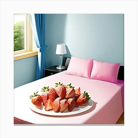 Strawberries on the pink bed  Canvas Print