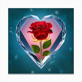 Rose In A Crystal Heart 1 Canvas Print