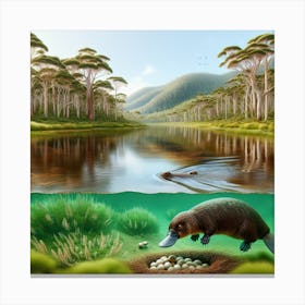 Platypus in the lagoon Canvas Print
