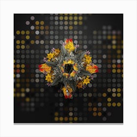 Vintage Daffodil Floral Wreath on Dot Bokeh Pattern n.0843 Canvas Print