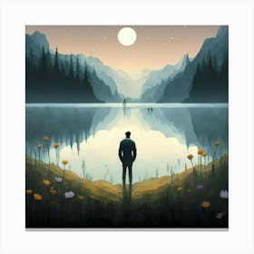 Man Standing By A Lake 3 Canvas Print