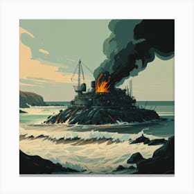 Ship On Fire Canvas Print