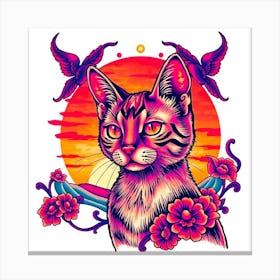 Cat With Flowers Canvas Print