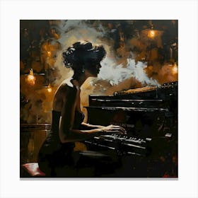 Glamorous Girl Jazz Pianist in Bar Canvas Print