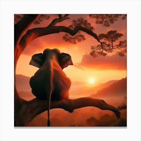 Sunset Elephant In Tree Canvas Print