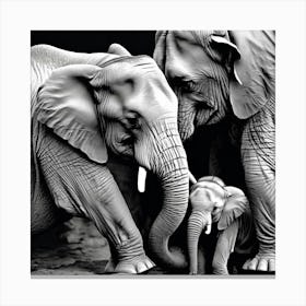 Family Of Elephants, A Mother Animal Caring For Her Young Illustrating Nurturing And Love Canvas Print