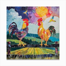 Kitsch Rooster On The Fence Collage 1 Canvas Print