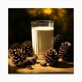 Glass Of Milk And Pine Cones Canvas Print