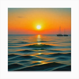 Sunset With Sailboats Canvas Print