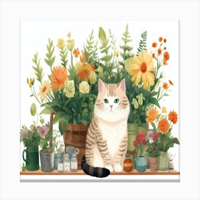 Cat With Flowers 1 Canvas Print