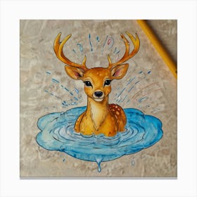 Deer In Water 6 Canvas Print