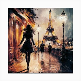 Oil Painting Sexy Woman with Eiffel Tower Canvas Print