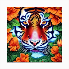 Tiger With Flowers Canvas Print