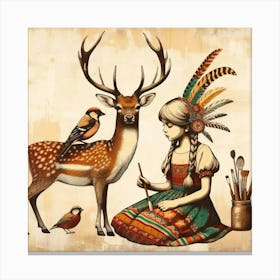 Girl With Deer Canvas Print