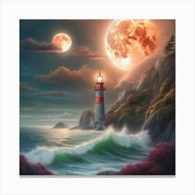 Lighthouse At Night Landscape 7 Canvas Print