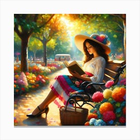 Reading In The Park Canvas Print