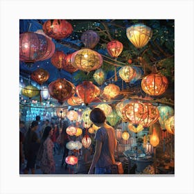 Lanterns At Night Canvas Print