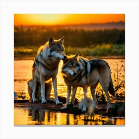 Sunset With Wolves Canvas Print