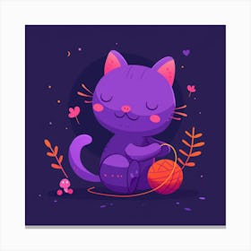 Purple Cat With Yarn Canvas Print