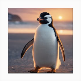 Penguin On The Beach Canvas Print