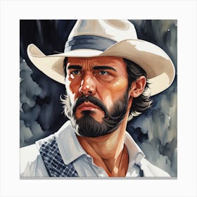 The Cowboy In White - Watercolor Portrait Canvas Print