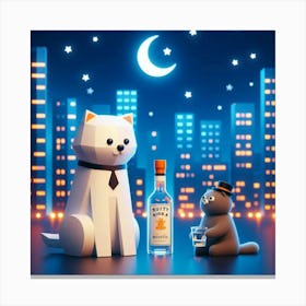 Cat And Bottle 1 Canvas Print