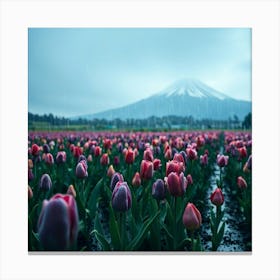 Pink Tulips In Front Of Mount Fuji Canvas Print