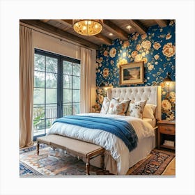 Bedroom With Floral Wallpaper 2 Canvas Print