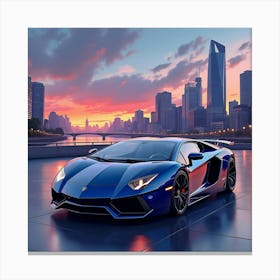 Elegant Lamborghini Centenario In A Watercolor Cityscape At Twilight 1 1 Canvas Print