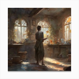 Woman In A Kitchen Canvas Print