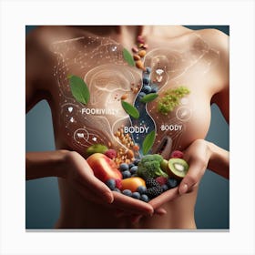 Woman'S Breast With Fruits And Vegetables Canvas Print