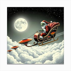 Alien Santa Claus In Clouds Pulled by Ufos Canvas Print