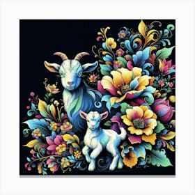 Goat And Flowers 3 Canvas Print