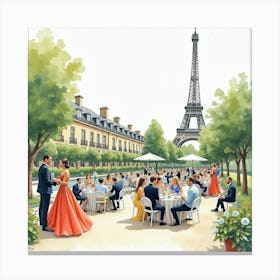 Watercolor Of A Parisian Garden Party With Elegant Guests And Festive Decorations 1 Canvas Print