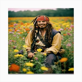 Happy Jack Sparrow In A. Beautiful Field Of. Flowers (1) (1) Canvas Print