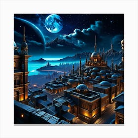 Fantasy City At Night Canvas Print