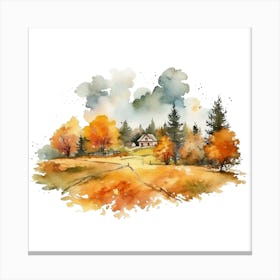 Watercolor Autumn Landscape Watercolor Painting 5 Canvas Print